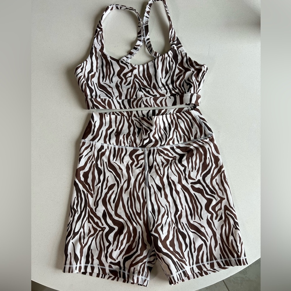 White Fox Brown Zebra Print Activewear Set